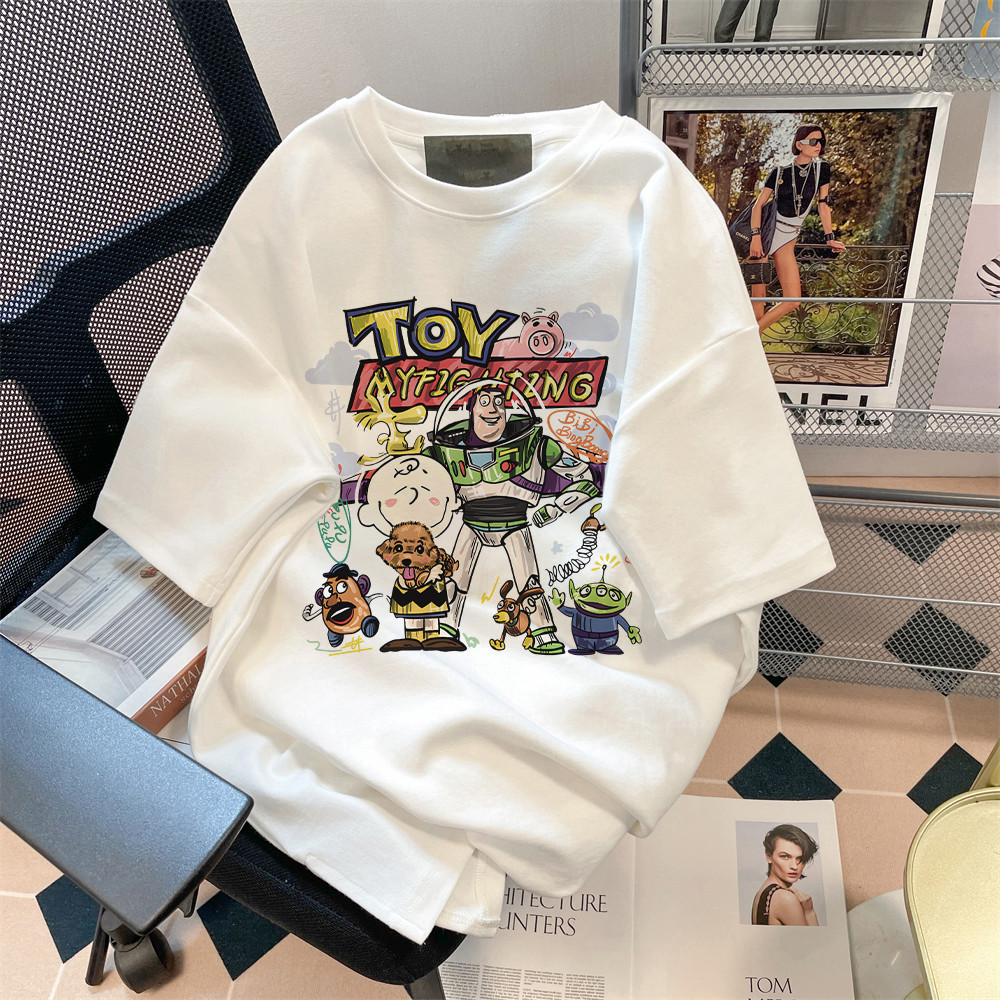 SELVZE（จัดส่งตลอด 24 ชั่วโมง） Printed T-shirt，การ์ตูนน่ารักตลกพิมพ์เสื้อยืดแขนสั้นหลวม T1371