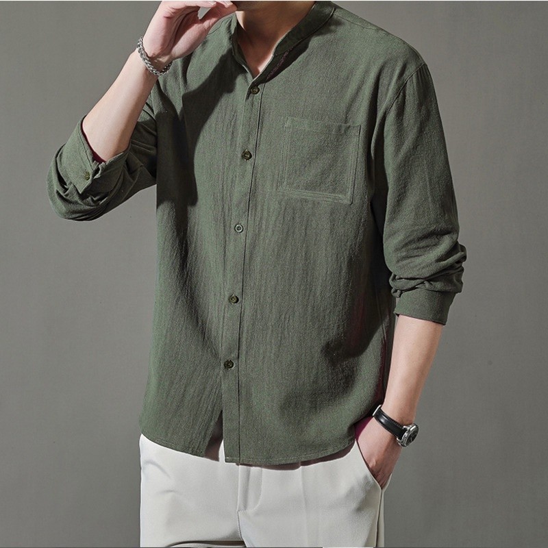 เสื้อเชิ้ตแขนยาวลําลอง ผ้าฝ้าย ลายทาง สไตล์นักธุรกิจ สําหรับผู้ชาย