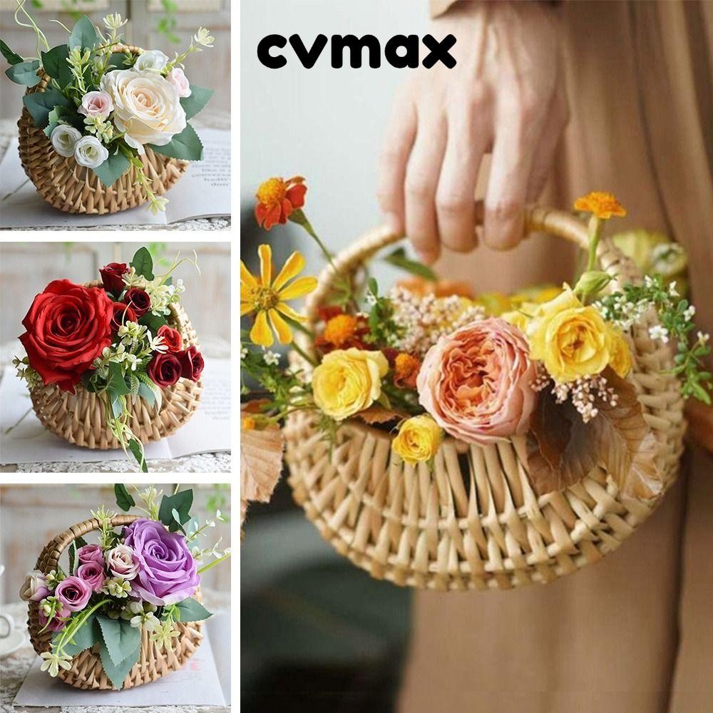 Cvmax ตะกร้าหวายสาน รูปพระจันทร์ สีเหลือง ขนาดเล็ก พร้อมที่จับ แฮนด์เมด สําหรับงานแต่งงาน