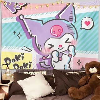 ผ้าพื้นหลังซีรีส์การรักษา Kuromi Sanrio KUROMI ผ้าแขวน น่ารัก ตกแต่งผนังหัวใจสาวๆ ผ้าผนังห้อง