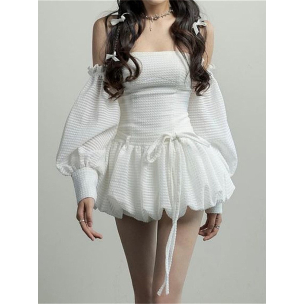 Pettiskirt PUSS Waist-Cinching Off-Shoulder Neckline Youthful Summer Off-shoulder Dress with Elegant Style WEIRD Tight Atmosphere Girl