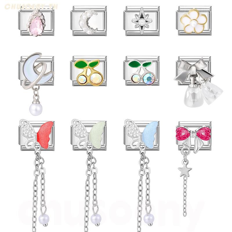 ยอดนิยมรักเพชรเพื่อนที่ดีที่สุดพ่อดอกไม้อิตาเลี่ยน Charm Links Fit 9 มม.สร้อยข้อมือสแตนเลสทําเครื่องประดับ