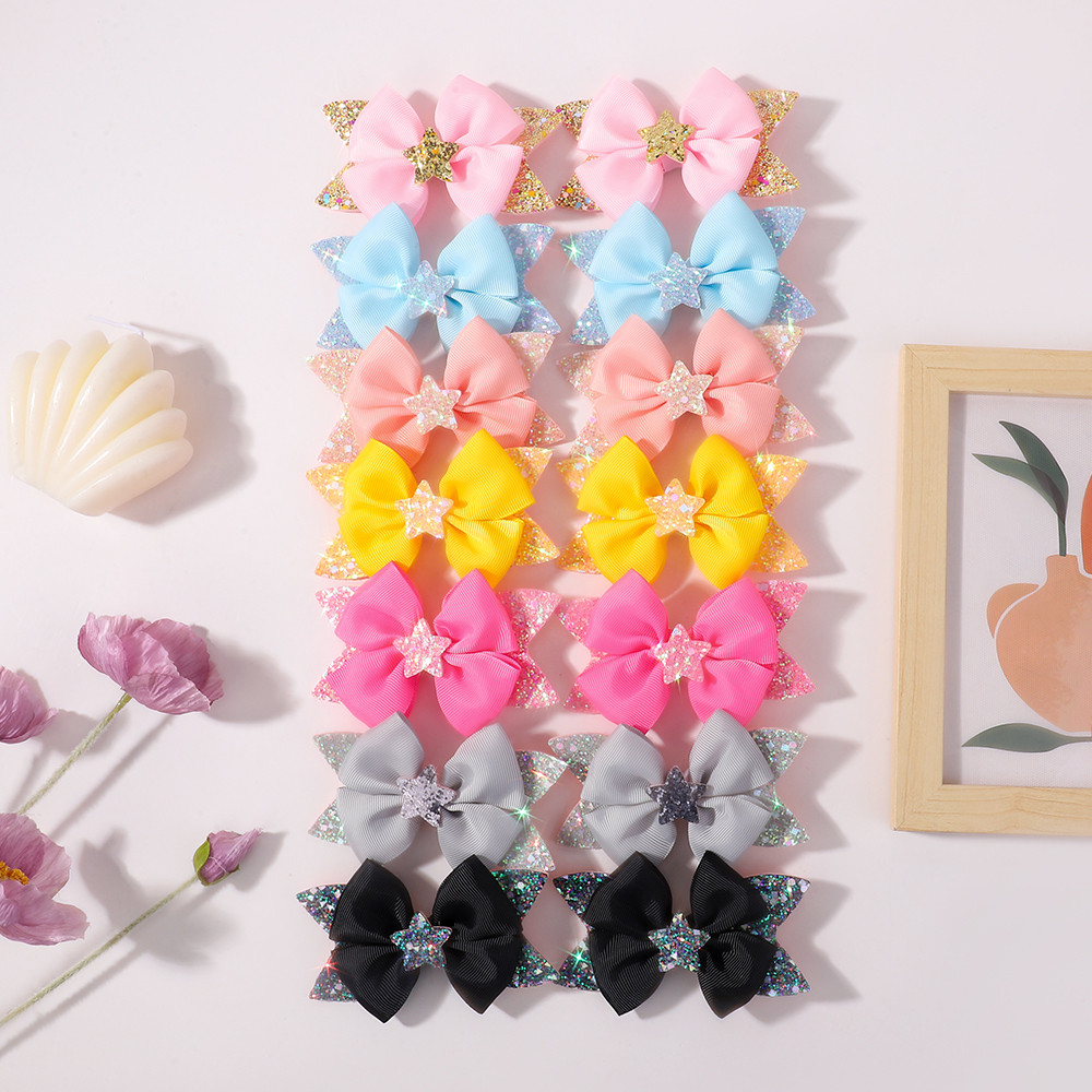 2 ชิ้น/เซ็ตน่ารัก Star Glitter Bowknot กิ๊บติดผมสําหรับเด็กทารก Boutique ริบบิ้น Dovetail Bow Barrette Headwear อุปกรณ์เสริมผม