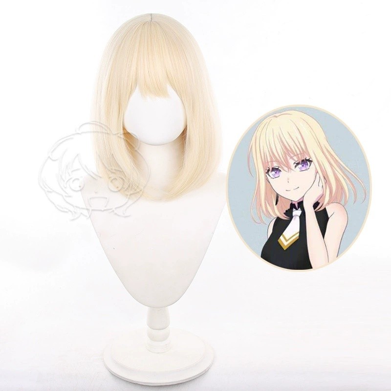 วิกผมสั้นสีเบจสําหรับฝันบ้าน! มัน มายโก!!!!! Misumi Uika Doloris อะนิเมะคอสเพลย์วิกผม