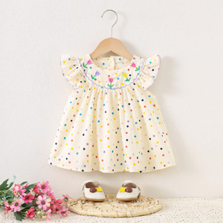 ฤดูร้อนใหม่ชุดเดรสแขนสั้นสําหรับเด็กผู้หญิง, เย็บปักถักร้อยด…