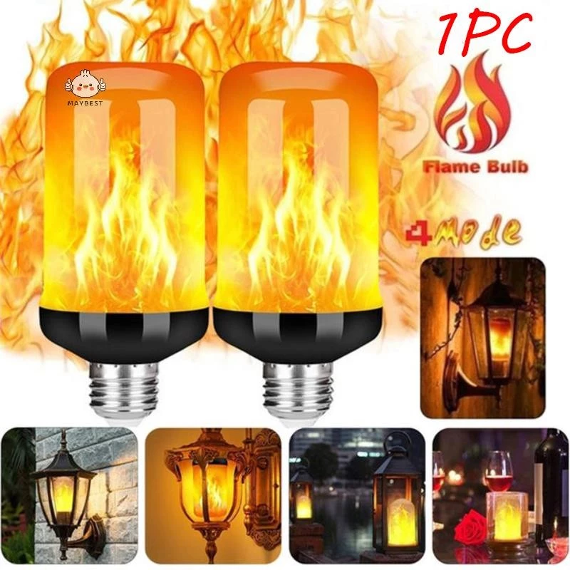 {maybest} 1 ชิ้น LED Flame Effect Fire หลอดไฟ E27 จําลองธรรมชาติ Flicker Lamp Decor {TH}