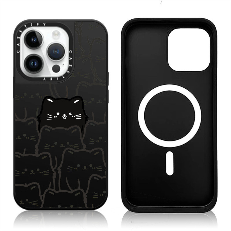 Casetify X เคสโทรศัพท์มือถือแบบแข็ง ผิวด้าน ผิวด้าน แม่เหล็ก ลายแมว สีเงิน ดํา พร้อมกล่อง สําหรับ IPhone 15 14 13 12 Pro Max Plus