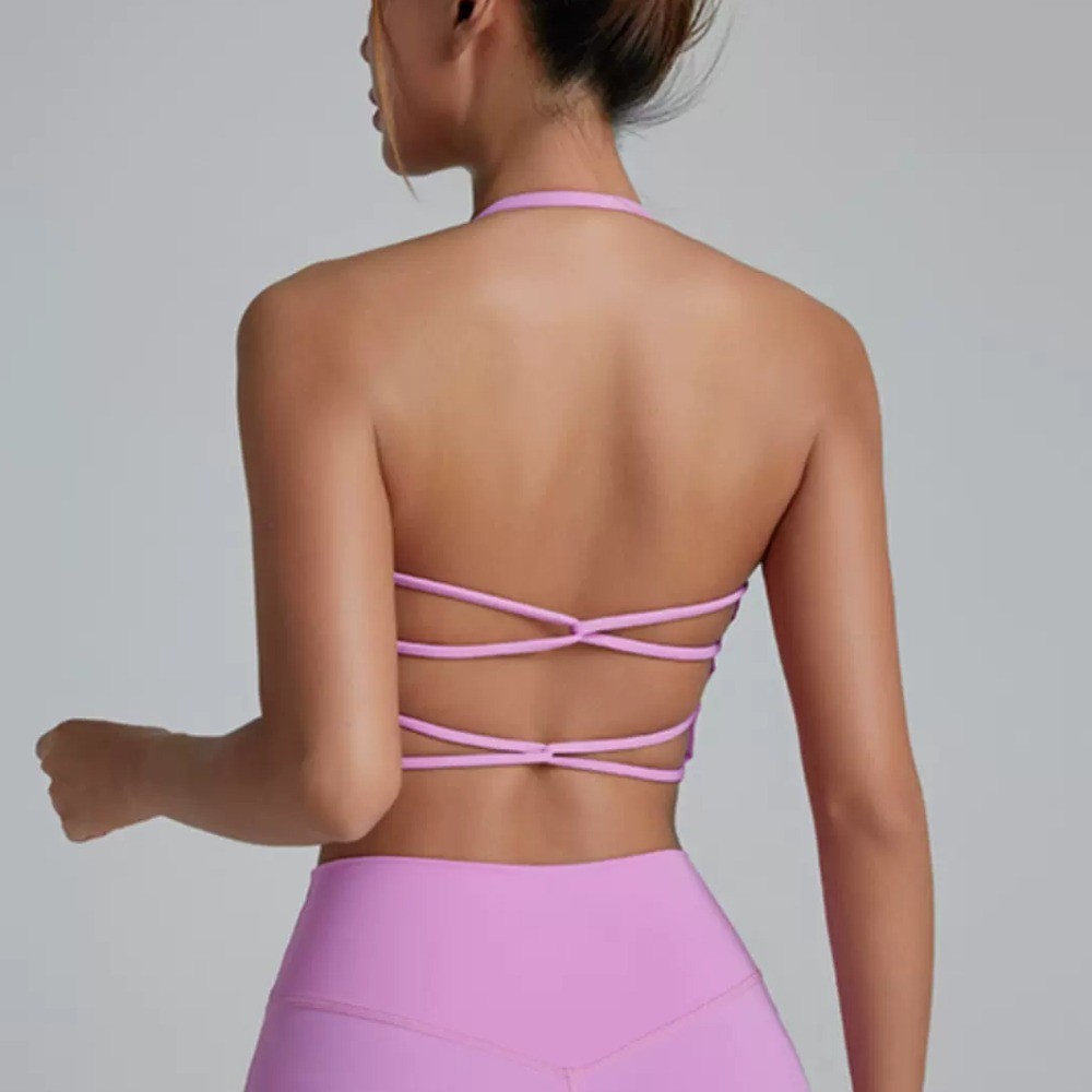 【LASYYOGA】 (เสริมฟองน้ํา) สปอร์ตบรา สายคล้องคอ เซ็กซี่ ความงาม ด้านหลัง เนย นุ่ม สายสปาเก็ตตี้ เต้นรํา โยคะ เสื้อ