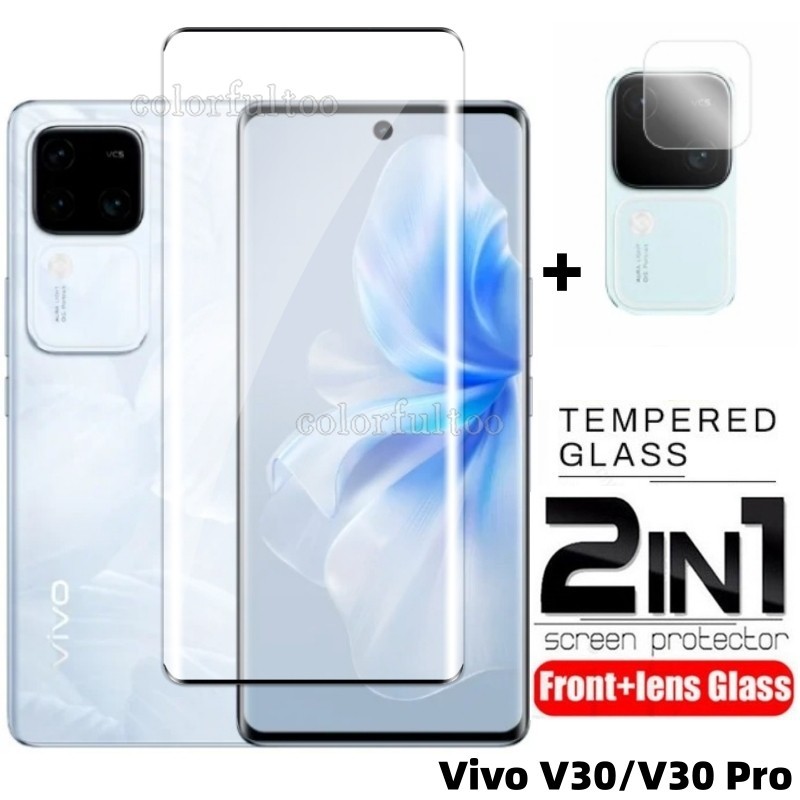 2 IN 1 9H กระจกนิรภัยสําหรับ Vivo V30 Pro V30Pro V 30E V30e VivoV30 VivoV40 V40e V40 Pro 5G HD Clear โค้งคลุมทั้งหมดกระจกป้องกันหน้าจอกลับกล้องเลนส์ฟิล์ม