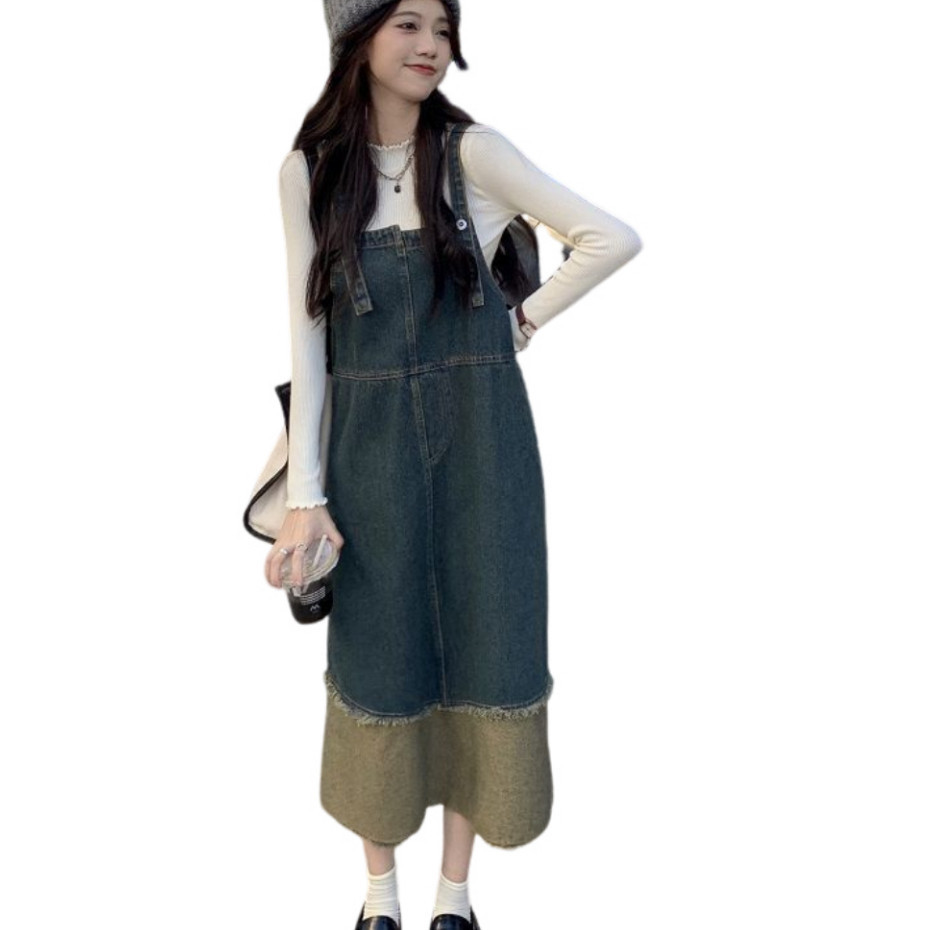 FASHION.61 เอี๊ยมกระโปรงยีนส์ผู้หญิงทรงบาน รุ่น W9166