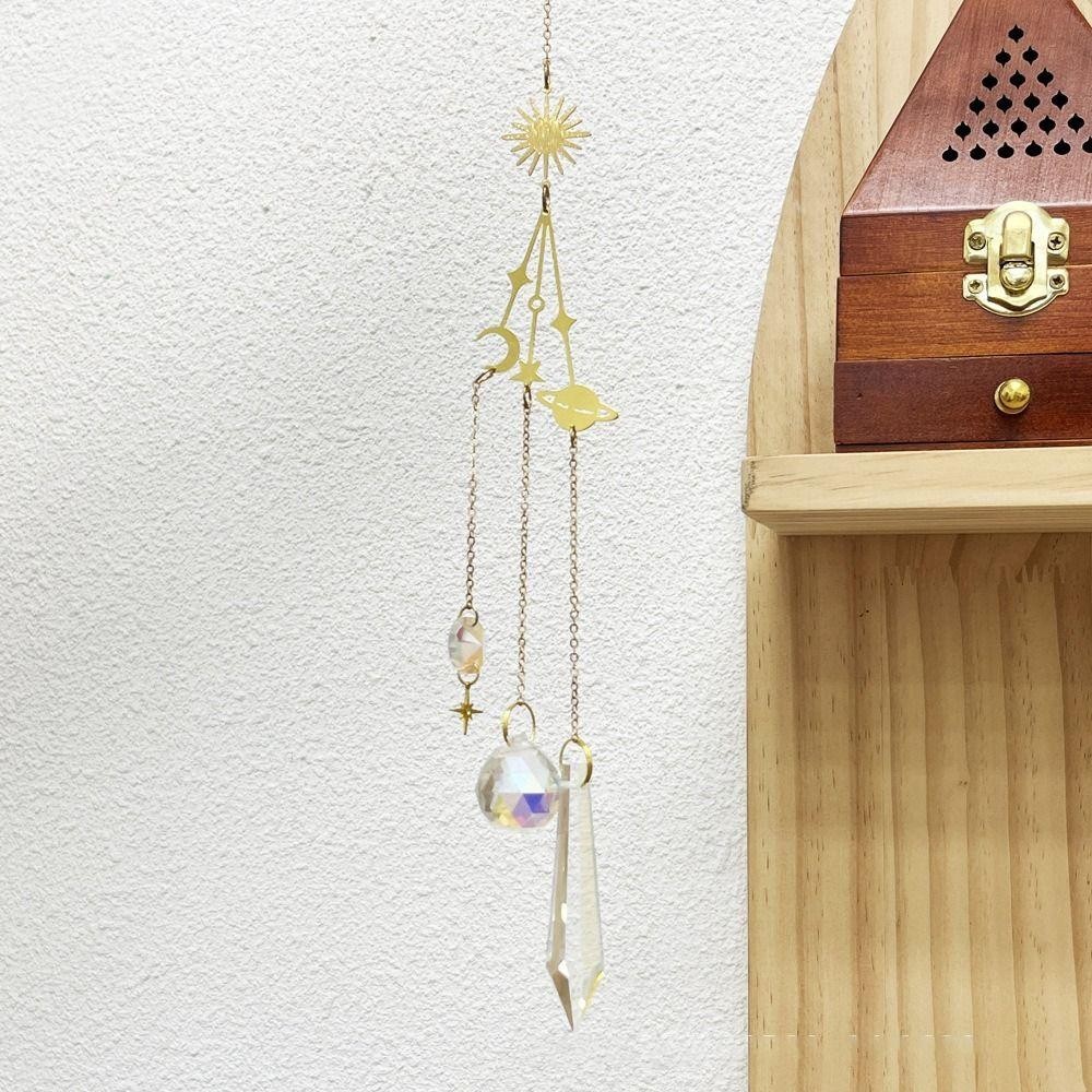 Yann1 Sun Catcher, Sun Moon Stars ตกแต ่ งกลางแจ ้ งจี ้ คริสตัลแฟชั ่ น Rainbow Maker Light จับคริสตัล Wind Chimes ของขวัญ