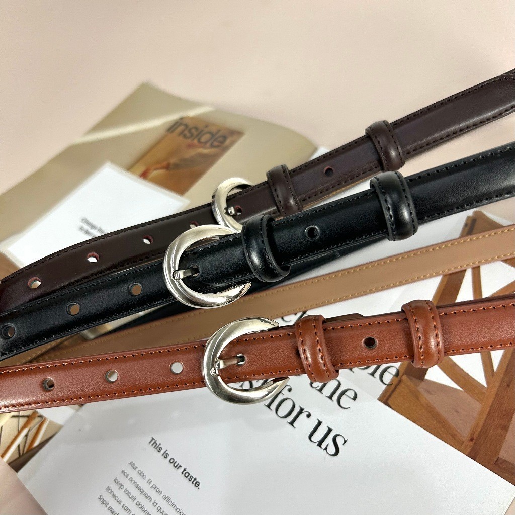 🔥หนังแท้🔥❤️แบรนด์LULU❤️ RL-519 เข็มขัดหนังแท้  หัวเข็มขัดเงิน หุ้มหนังทั้งเส้น - รูปที่ 2