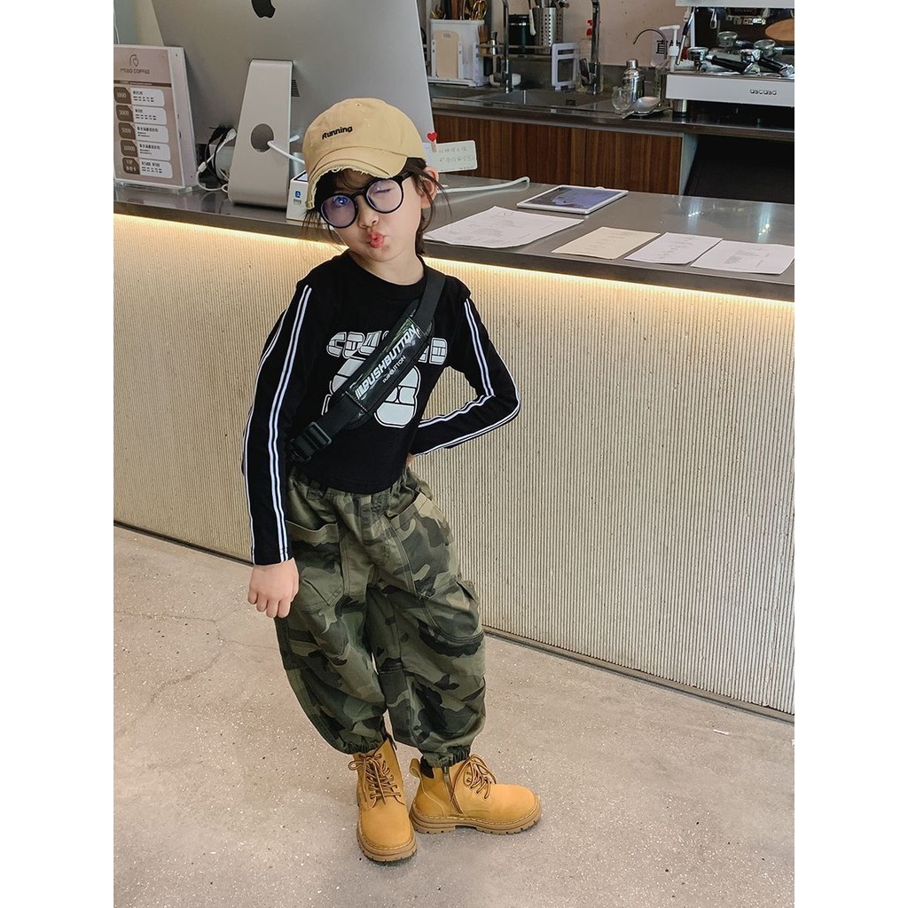 กางเกงขายาวลําลอง ทรงหลวม ลายพราง สไตล์ตะวันตก แฟชั่นฤดูใบไม้ผลิ และฤดูใบไม้ร่วง สําหรับเด็กผู้หญิง และผู้ชาย - รูปที่ 2