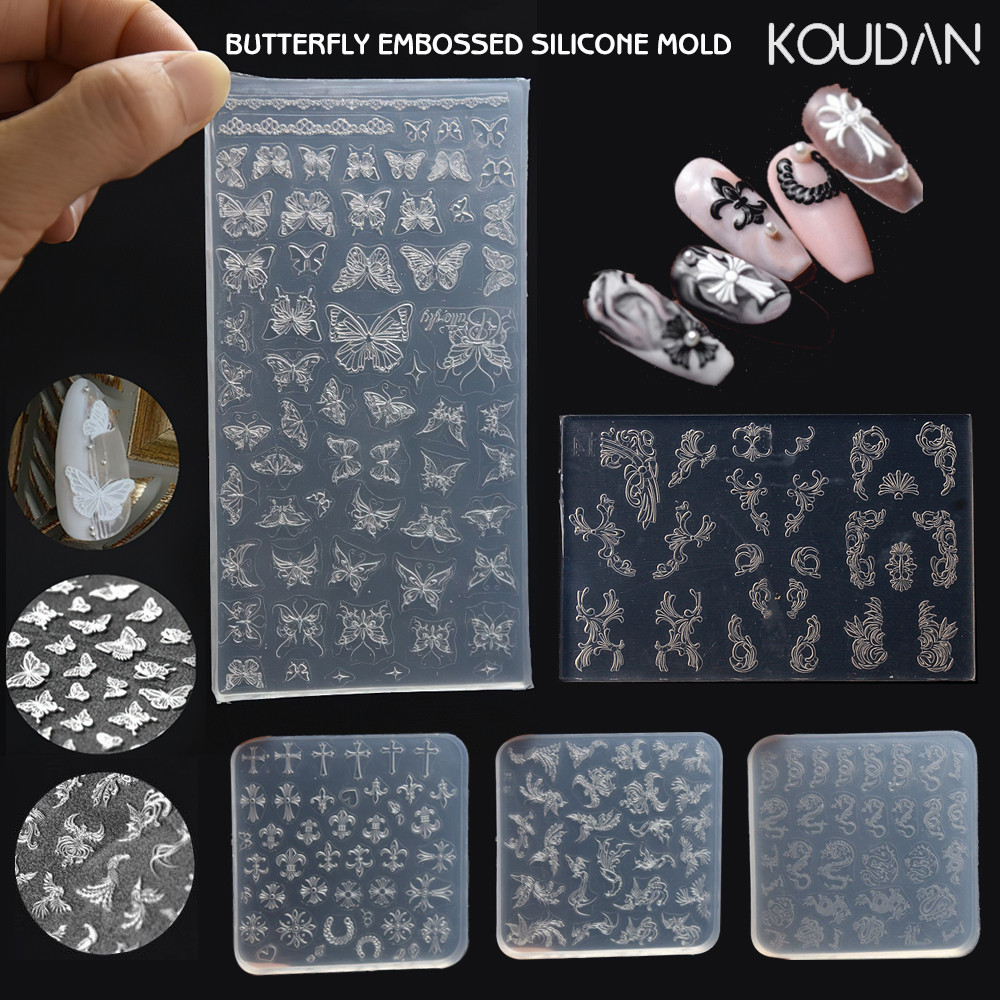 แม่พิมพ์ซิลิโคน ลายฉลุ รูปผีเสื้อ นกฟินิกซ์ มังกร 3D สําหรับตกแต่งเล็บ DIY KOUDAN