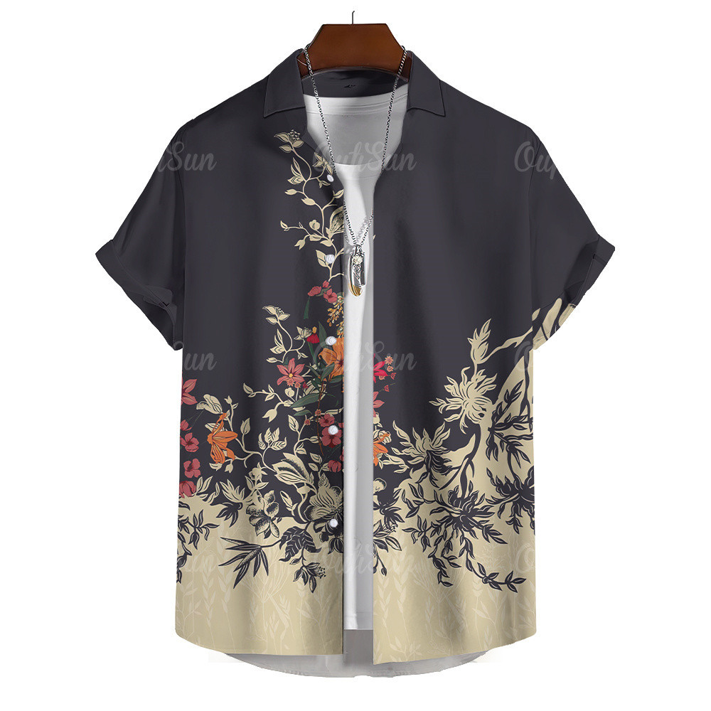 Songkran เสื้อเชิ้ตฮาวาย แขนสั้น พิมพ์ลายดอกไม้ ลําลอง สไตล์สตรีท โอเวอร์ไซซ์ สําหรับผู้ชาย