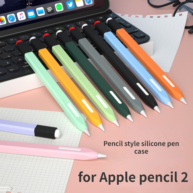 เคสปากกา ซิลิโคนนุ่ม ทรงสี่เหลี่ยม สร้างสรรค์ กันลื่น สีแคนดี้ สําหรับ Apple Pencil 2