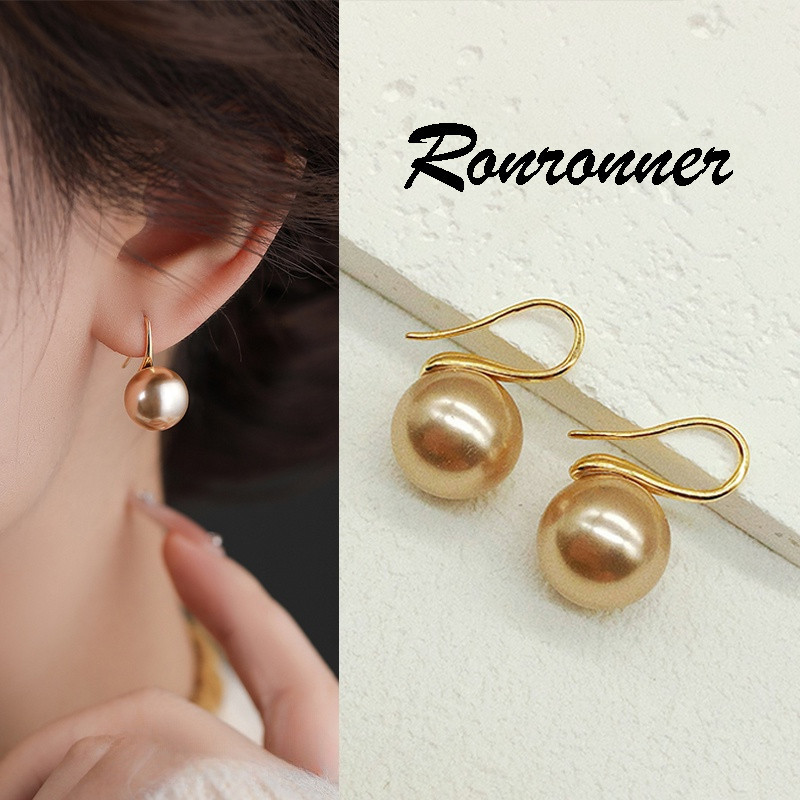 เครื่องประดับ ต่างหูตะขอ ประดับไข่มุก สีแชมเปญ แบบเรียบง่าย สไตล์เรโทร แฟชั่นสําหรับผู้หญิง