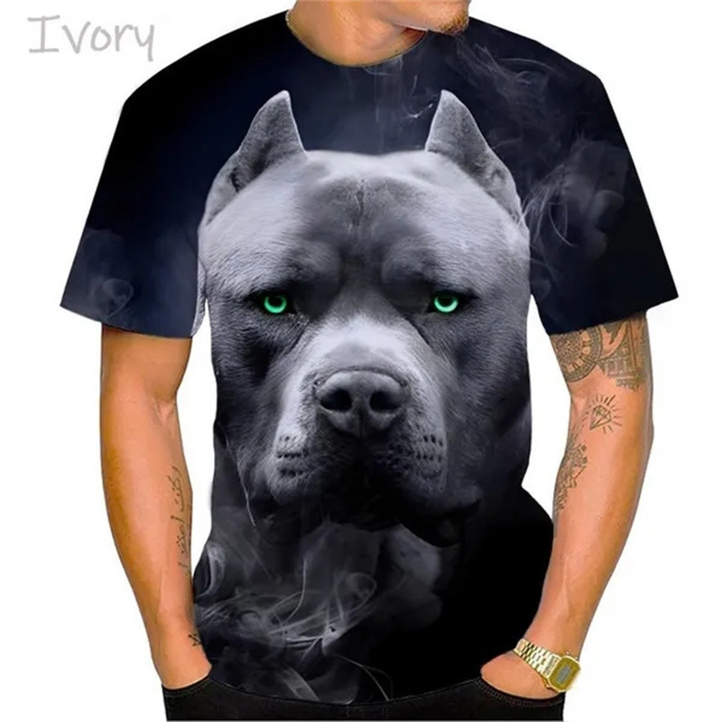 Fierce Bulldog เสื้อยืดลําลอง แขนสั้น พิมพ์ลาย Bully Pitbull 3D แฟชั่นสําหรับผู้ชาย