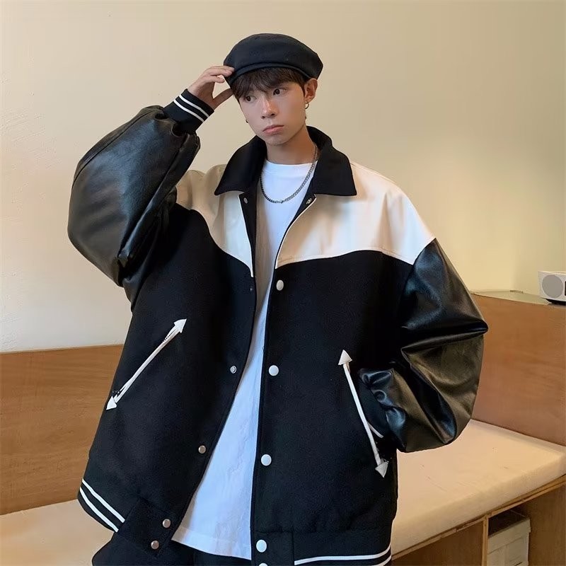เสื้อแจ็กเก็ตลําลอง หนัง PU ระดับไฮเอนด์ แฟชั่นฤดูใบไม้ผลิ และฤดูใบไม้ร่วง สําหรับผู้ชาย