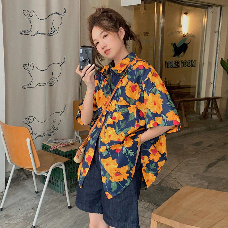 เสื้อสงกรานต์ผู้หญิง ลายดอก สีน้ำเงินดอกเหลือง คอปก แขนสั้น ผ้าไหมอิตาลี thumbnail 10