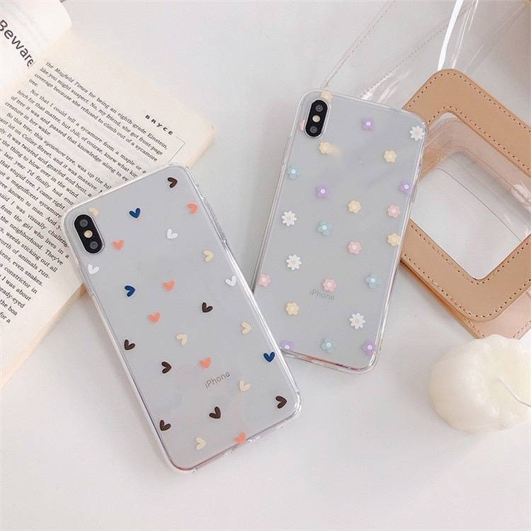 -ถูกที่สุด-เคสซิลิโคน สกรีนลายดอกไม้/หัวใจ TPU นิ่ม ใช้สำหรับIPทุกรุ่น #799
