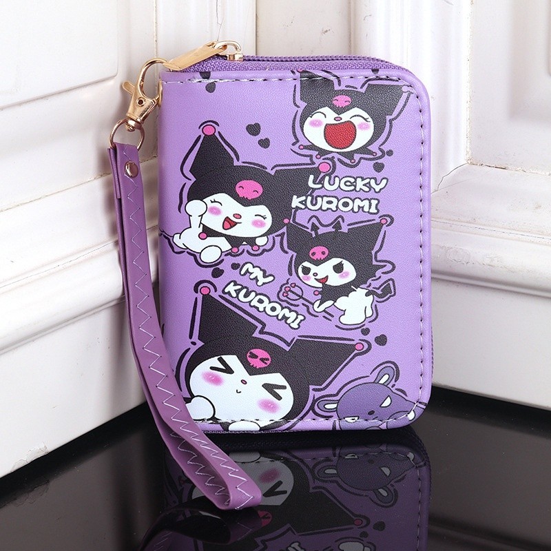 SANRIO กระเป๋าสตางค์ กระเป๋าใส่เหรียญ ใส่บัตรเครดิต ลายการ์ตูน Kuromi Melody สําหรับเด็กผู้หญิง