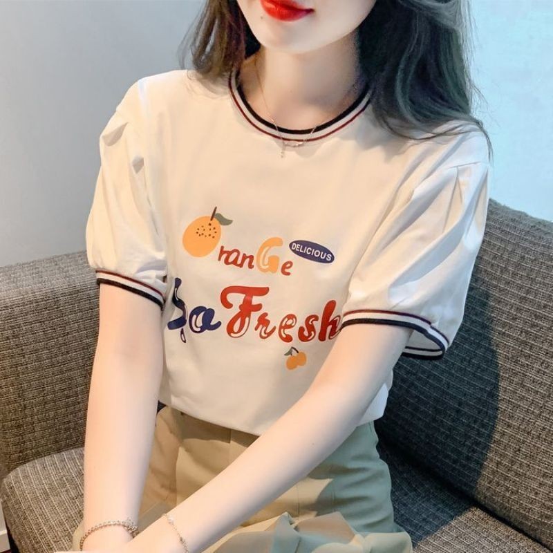 ส่งไวจากไทย Summer M-2XLเฉพาะกลุ่ม ตัวอักษร เสื้อยืด แขนสั้น เวอร์ชั่นเกาหลี น่ารัก ท็อปส์ ผู้หญิง