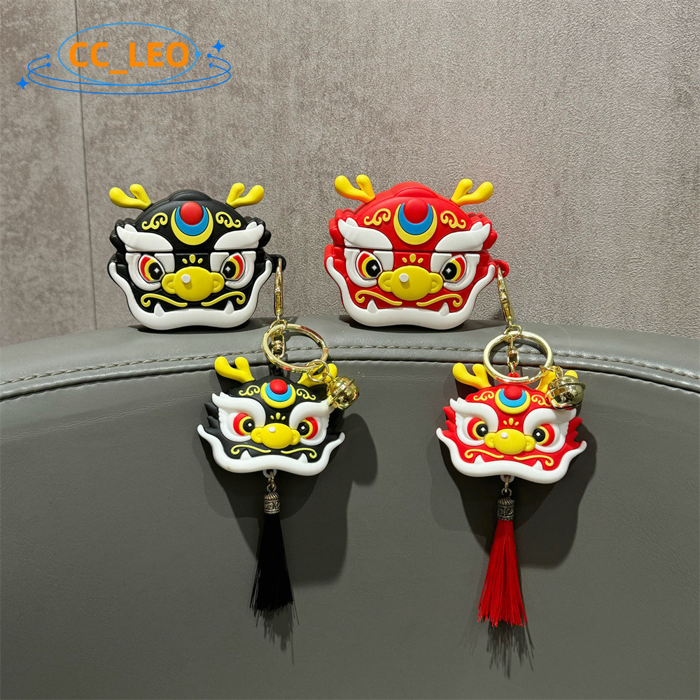 Compatible with AirPods Pro2 Case Cartoon Lion Dance Keychain Lanyard For AirPods 3 / Pro Silicone Soft Case Cute Transparent Case Lanyard AirPods 2 Protective Cover