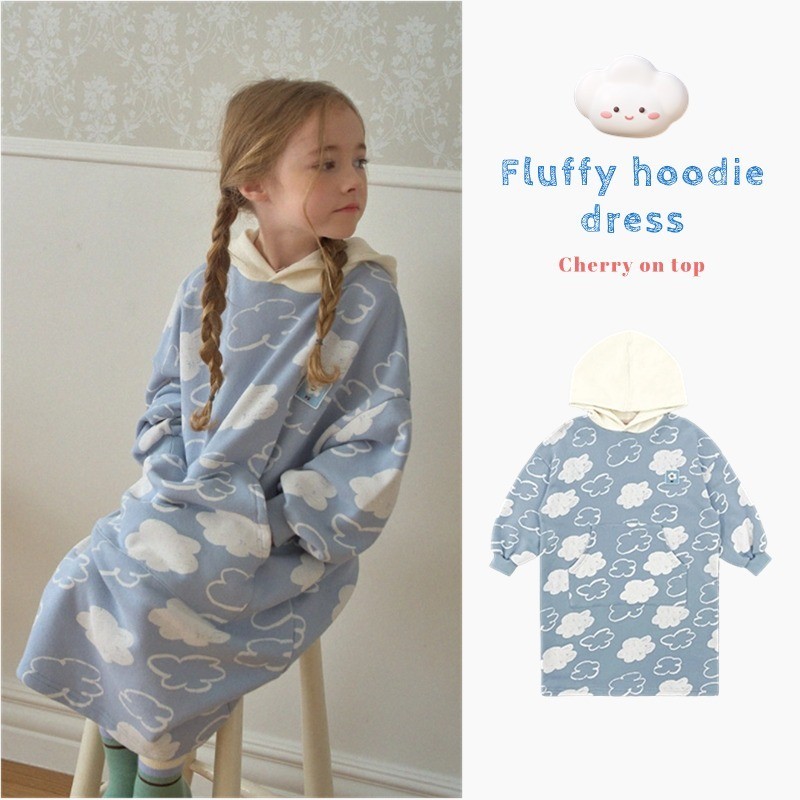 เด็กเด็กเสื้อผ้าเด็กเกาหลีพร้อมสต็อกเล่นตลก24ฤดูใบไม้ผลิสไตล์ใหม่สาวสไตล์ตะวันตกชุดเจ้าหญิงกลางเด็กเล็กเต็มพิมพ์เมฆชุดลําลอง