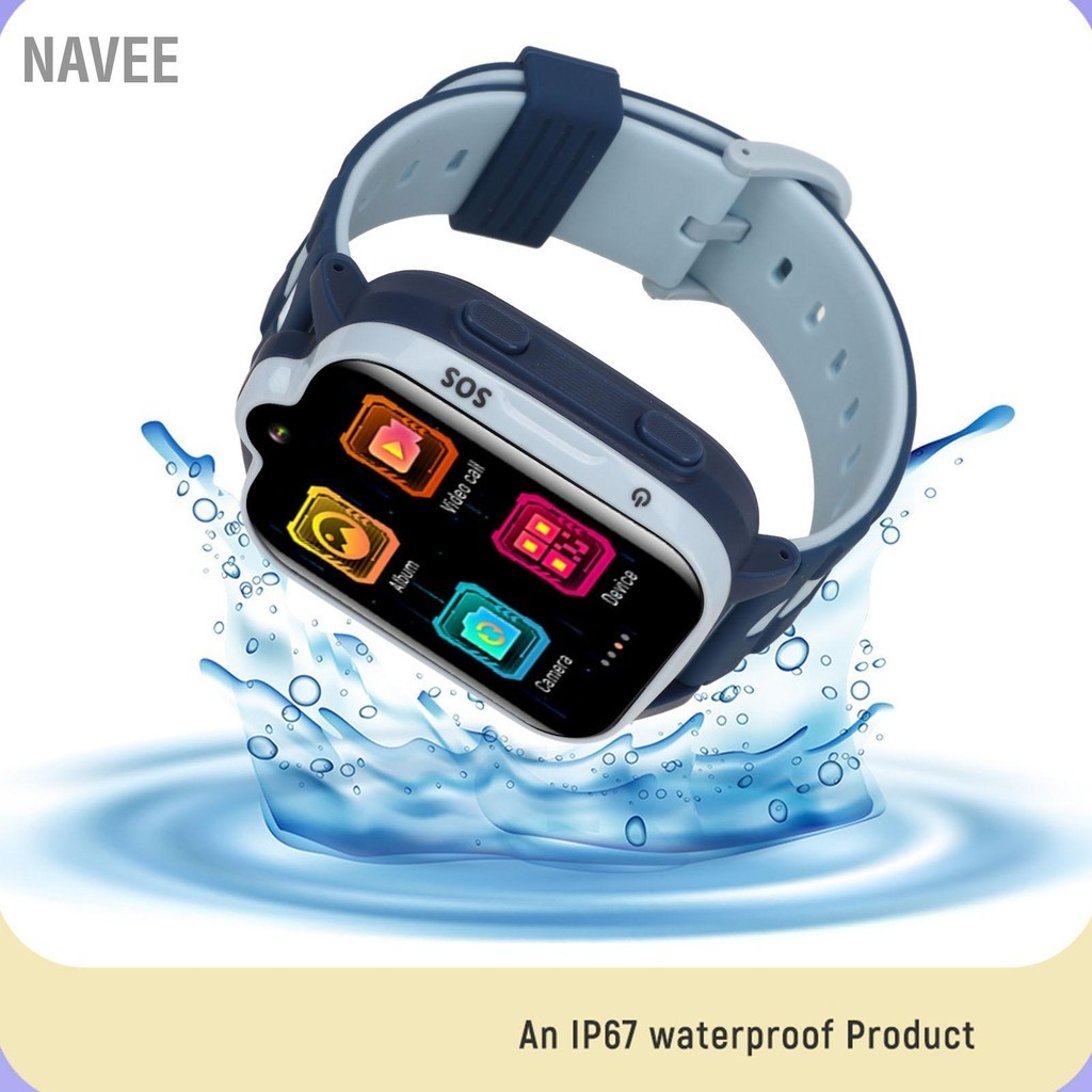 NAVEE 4G Kids Smart Watch ตำแหน่ง GPS โทรวิดีโอ IP67 หน้าจอสัมผัสกันน้ำ Smartwatch อังกฤษ