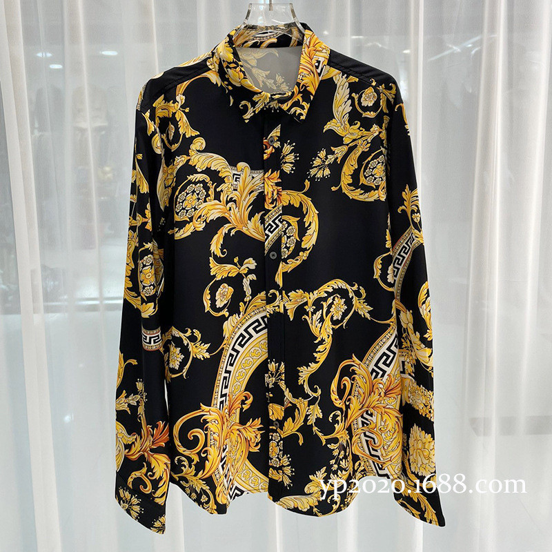 เสื้อเชิ้ตแขนยาว พิมพ์ลายดิจิตอล แฟชั่นฤดูใบไม้ร่วง สไตล์ยุโรป และอเมริกา สําหรับผู้ชาย 2023