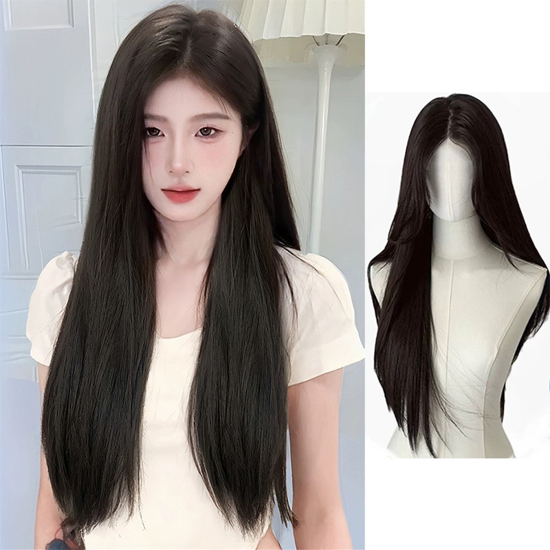 สีธรรมชาติ วิกผมยาวตรง 70 ซม. ไม่มีหน้าม้า สีด้าน สังเคราะห์ ไฟเบอร์อุณหภูมิสูง สําหรับผู้หญิง ผู้ชาย ทนความร้อน