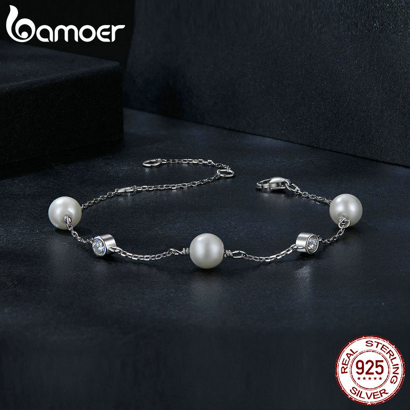 Bamoer สร้อยข้อมือเงินสเตอร์ลิง 925 0.1CT สําหรับผู้หญิง MSB017