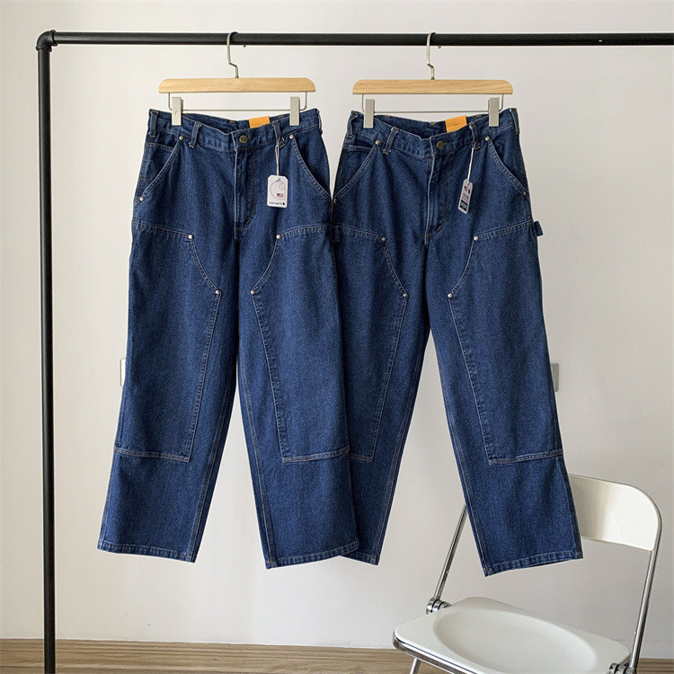 1KPE CARHARTT Straight JeansB73Double-Knee Rivet American Overalls Heavy Washed Pants Men's Logging Pants