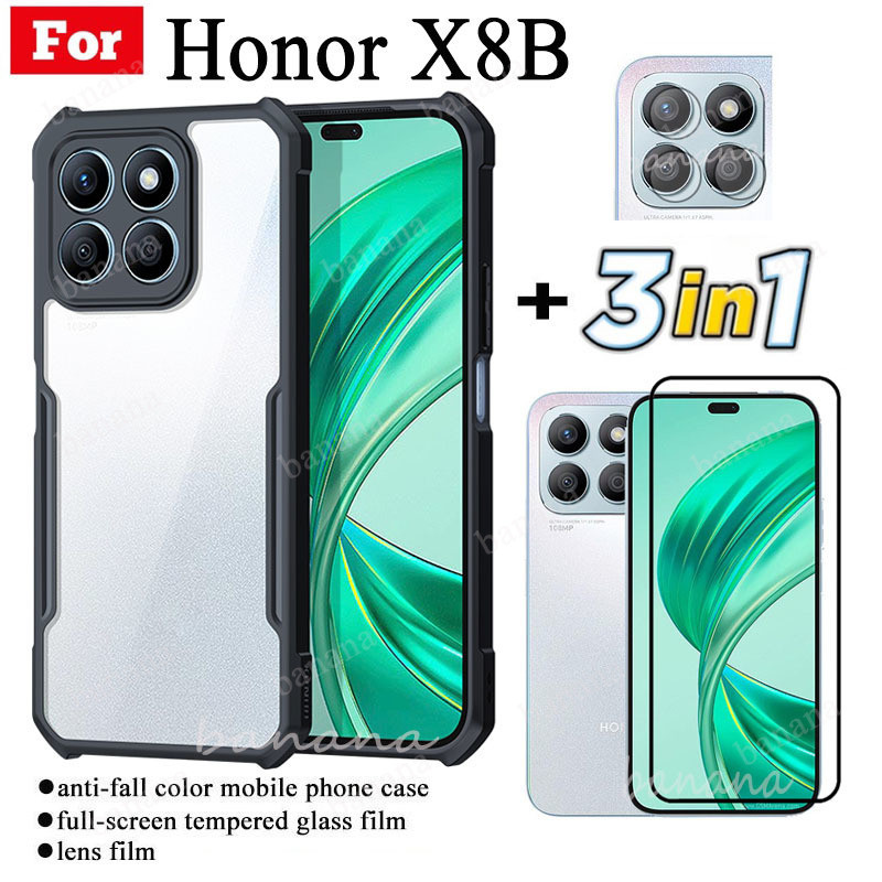 3 IN 1 Honor X8B X8 B เคสโทรศัพท์มือถือ กันตก สําหรับ Honor X8A X7A X7B ฟิล์มกระจกนิรภัย + ฟิล์มเลนส