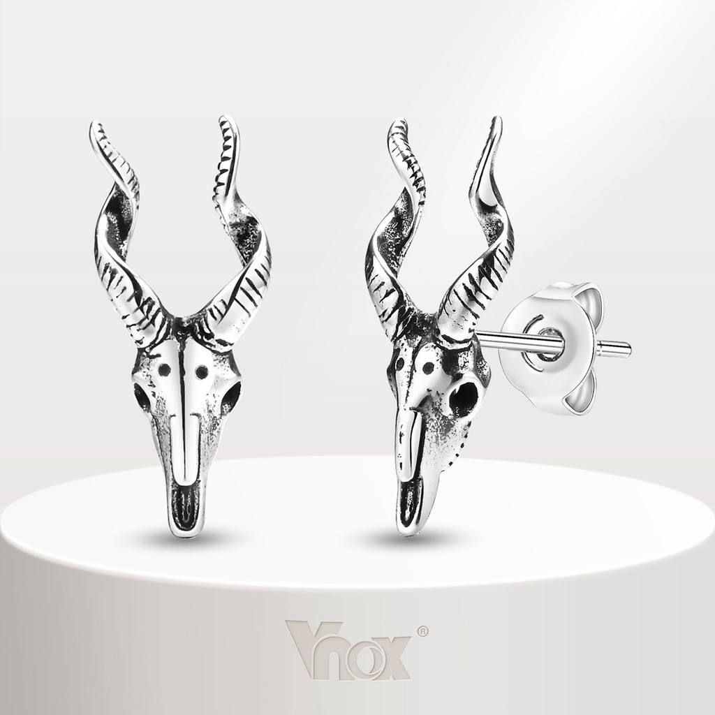 VNOX เครื่องประดับ ต่างหูโลหะ รูปหัวแพะ สไตล์พังก์ร็อค สําหรับผู้ชาย