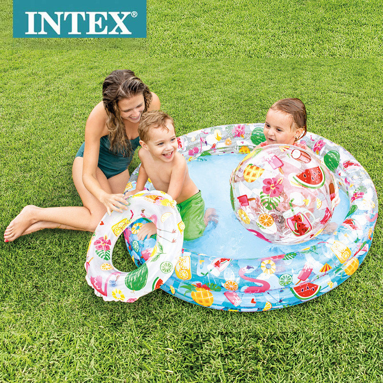 Intex ของแท้ สระว่ายน้ําเป่าลม แบบห่วงคู่ สําหรับเด็ก ครอบครัว 59460