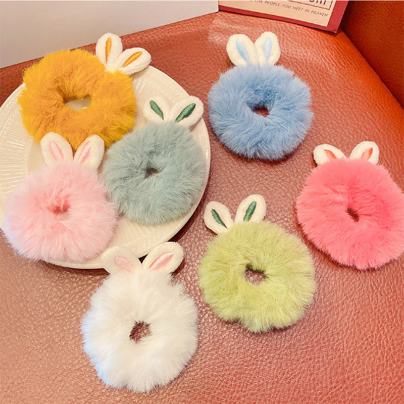ยางรัดผมหางม้า หูกระต่ายน่ารัก สีแคนดี้ สไตล์เกาหลี สําหรับเด็กผู้หญิง