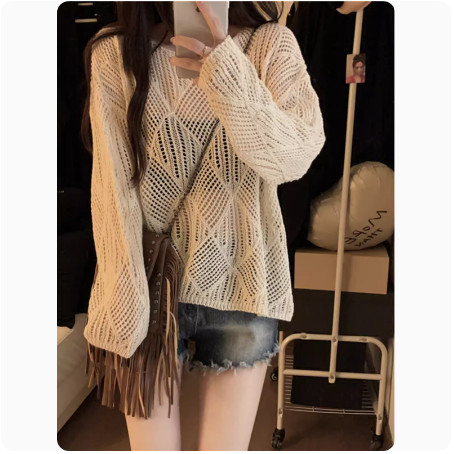 เสื้อถัก ผ้าวูล แบบบาง ทรงหลวม ประดับเพชร สไตล์เรโทร แฟชั่นฤดูใบไม้ร่วง สําหรับผู้หญิง