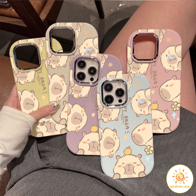 เคสโทรศัพท์ปักเป้าน่ารักและสนุกสนาน ขอบชุบด้วยไฟฟ้า ไอโฟน11 For iPhone12 13 14 15Pro MAX X XS XR XS 6 7 8Plus SE2020