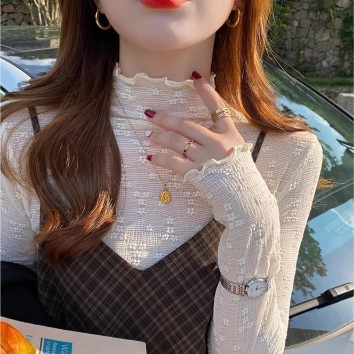เสื้อเชิ้ต คอสูง แต่งลูกไม้ ขนาดเล็ก ระดับไฮเอนด์ แฟชั่นฤดูใบไม้ผลิ และฤดูร้อน สําหรับผู้หญิง 2024