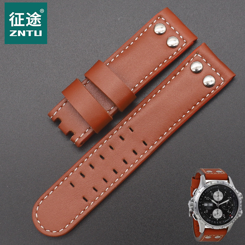 ใหม่ Handmade Hamilton สายหนัง Hamilton Khaki Field Watch Strap Mens Bracelet สีน้ําตาลแดง 22mm