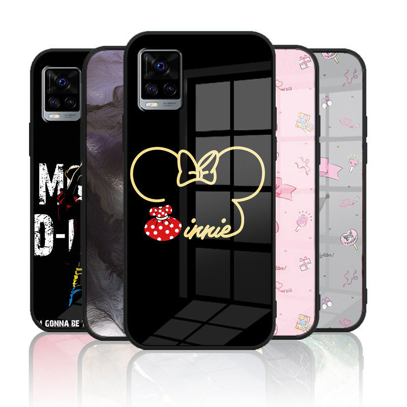 เคสโทรศัพท์มือถือกระจกนิรภัย TPU ขอบซิลิโคนนิ่ม ป้องกันด้านข้าง สําหรับ VIVO V20 V2021 V2040 V2025 V20Pro