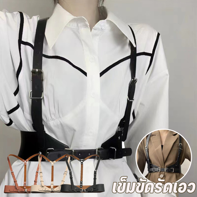 COD Harness สายรัดเข็มขัดหนังสําหรับสตรีเซ็กซี่สีด ําสามารถปรับได้ ลําลอง แฟชั่น สไตล์โกธิค สําหรับไนท์คลับ