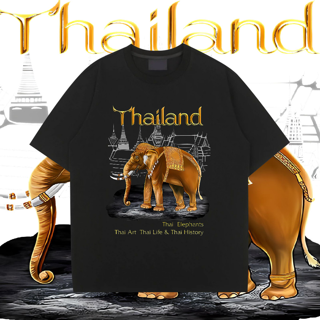 เสื้อยืดลายไทย พิมพ์ลายช้างทอง Tshirt Souvenir Thailand Foreign Gift ของฝากต่างชาติ