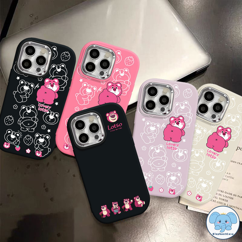 คู่น่ารัก Graffiti สตรอเบอร์รี่หมีล็อตโต้สีลูกอมหรูหรากรณี iPhone 15 7Plus 11 13 14 12 Pro Max XR 7 8 Plus X XS Max