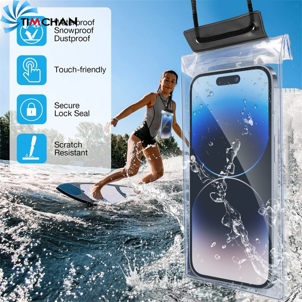 กระเป๋าใส่โทรศัพท์มือถือ แบบลอยน้ํา กันน้ํา หน้าจอสัมผัส แบบใส พร้อมเชือกเส้นเล็ก สําหรับว่ายน้ํา เล่นเซิร์ฟ
