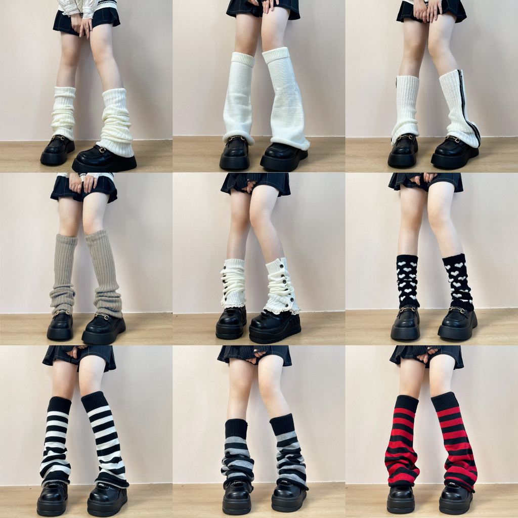 ถุงเท้าถัก Hot Girl Subculture ญี่ปุ่น Jk สีขาวแนวตั้งลายตรงถุงเท้า Y2k Harajuku สไตล์วิทยาลัยกลางหลอดขาชุด