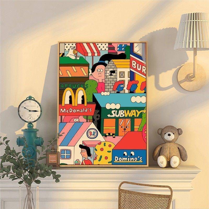 30x40x0.9เซนติเมตรการ์ตูนร้านอาหารภาพจิตรกรรมฝาผนังศิลปะภาพวาดตกแต่งห้องนั่งเล่นห้องนอนห้องเด็กเค้าโครงแขวนภาพวาดผนังโปสเตอร์ผนังศิลปะวาดพื้นหลังผนังแขวนภาพวาด