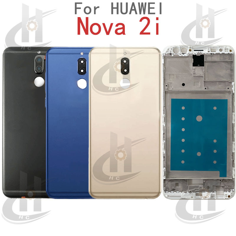 สําหรับ Huawei Nova 2i / MATE 10 LITE แบตเตอรี่ฝาหลังกรอบกลาง + ปุ่ม + กรอบด้านหน้า LCD + เลนส์กล้อง